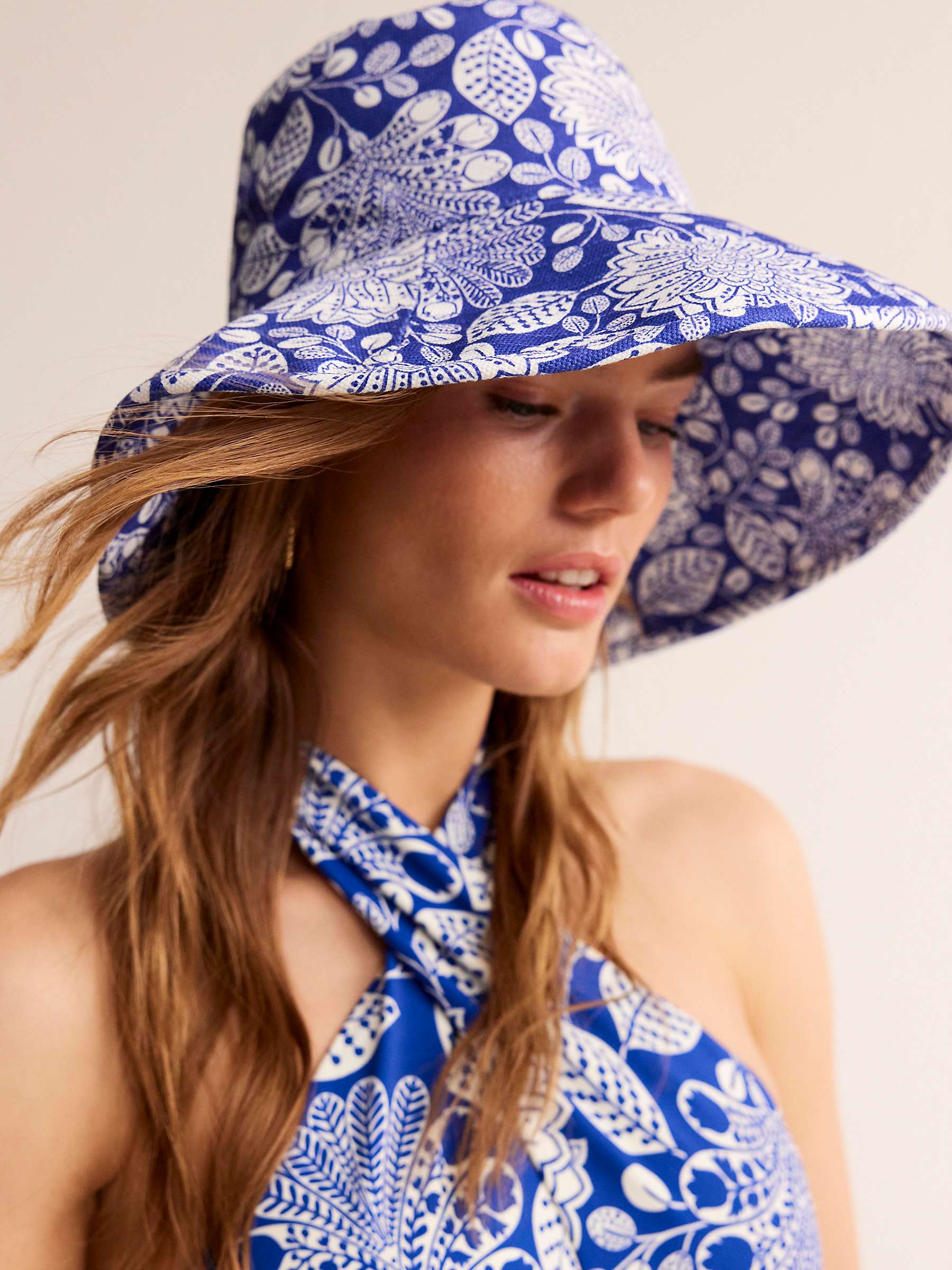Buy Boden Floral Print Cotton Canvas Bucket Hat, Blue/White Online at johnlewis.com