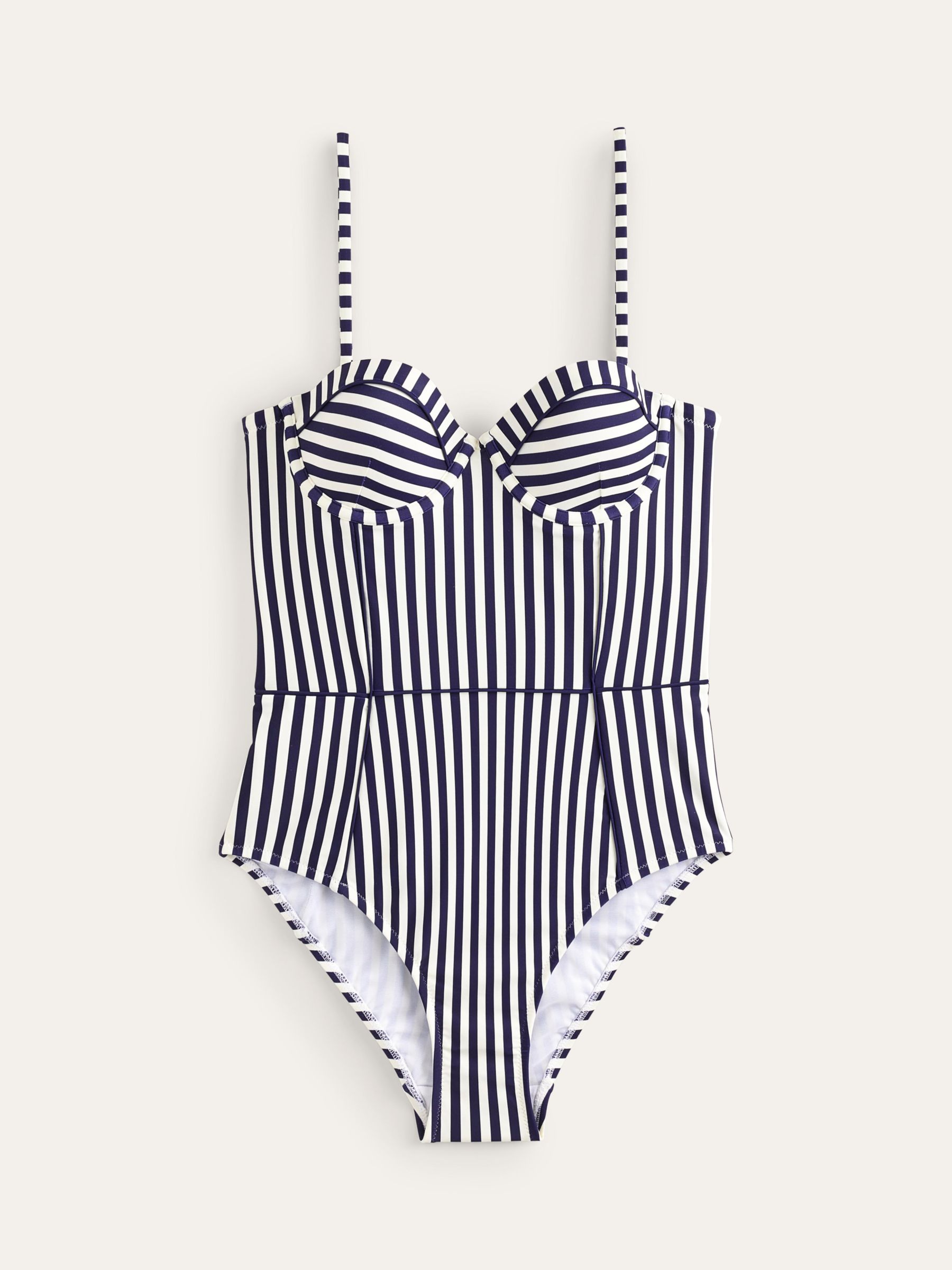 Boden Striped Underwired Swimsuit, Navy/Ivory, 34A
