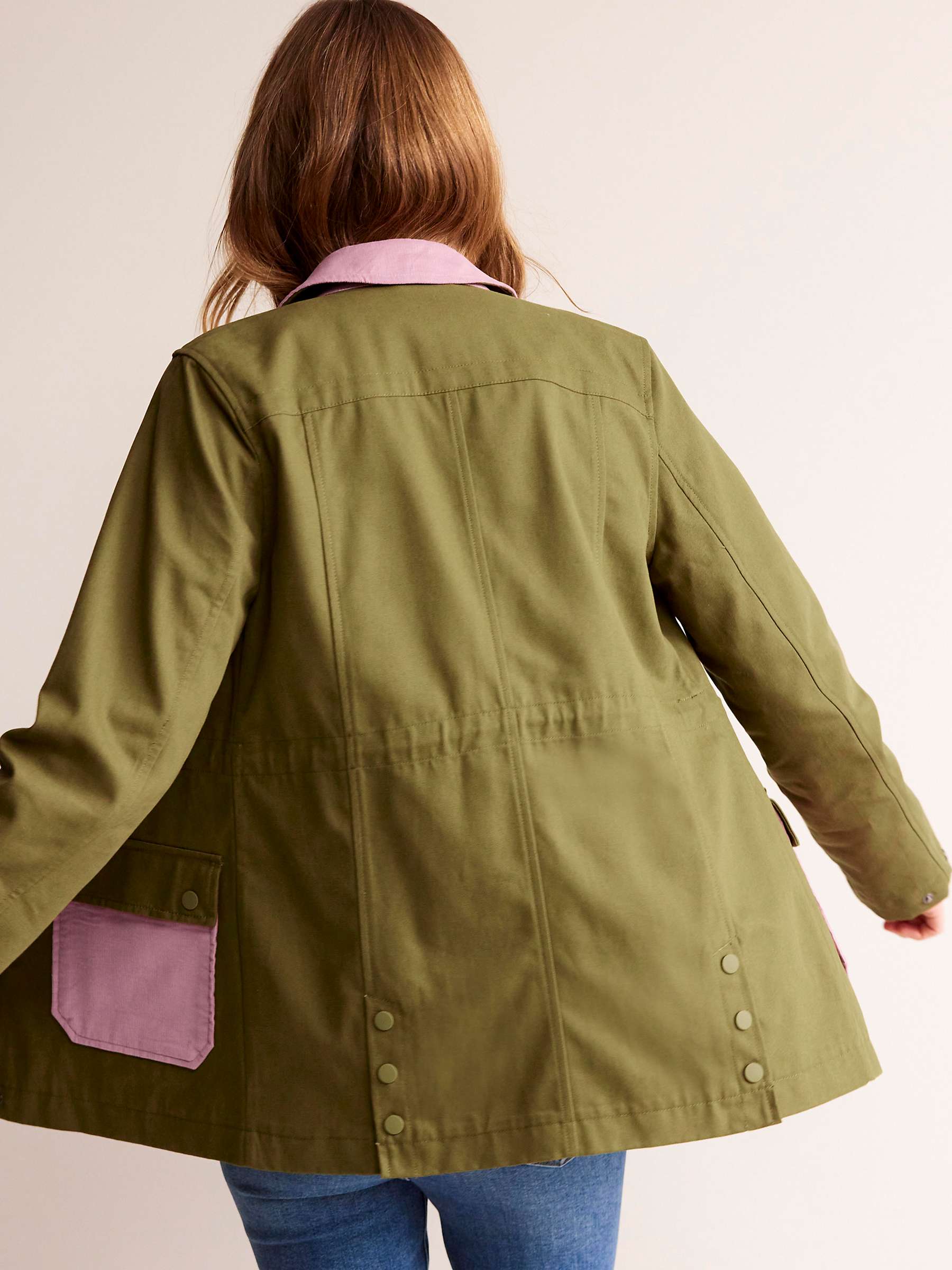 Buy Boden Colour Block Waxed Cotton Barn Coat, Moss/Pink Online at johnlewis.com
