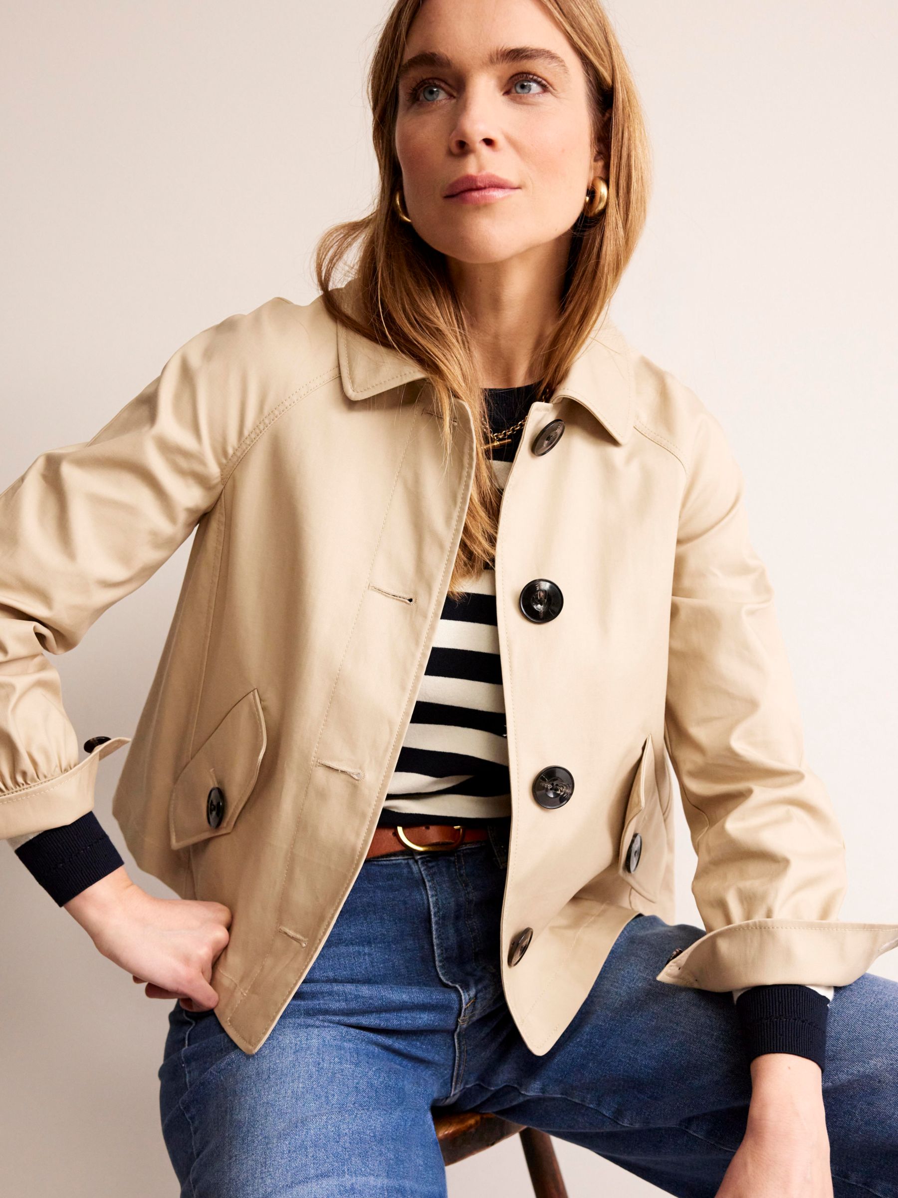 Boden Cropped Trench Jacket, Neutral, 8