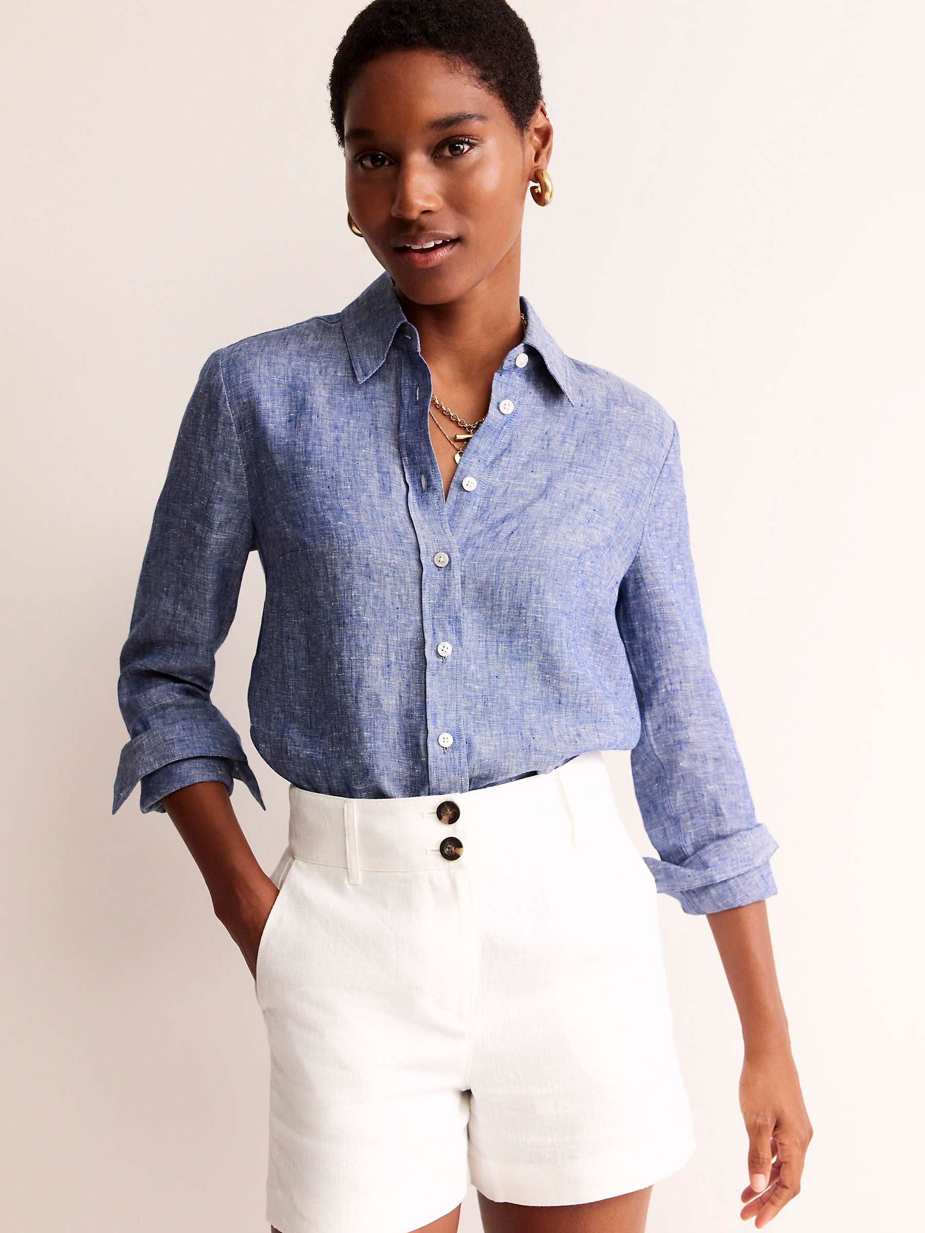 Buy Boden Sienna Linen Shirt, Authentic Blue Online at johnlewis.com
