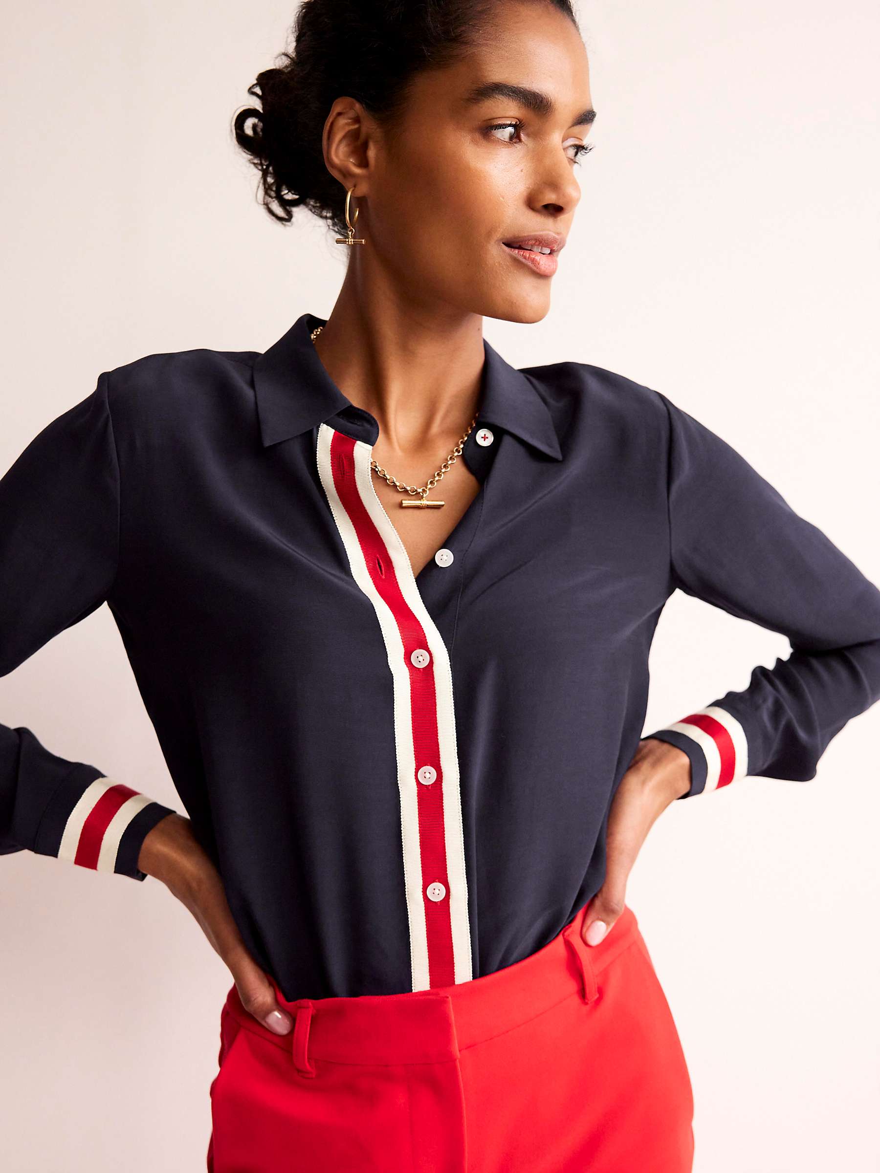 Buy Boden Sienna Tipped Detail Shirt, Navy/Multi Online at johnlewis.com