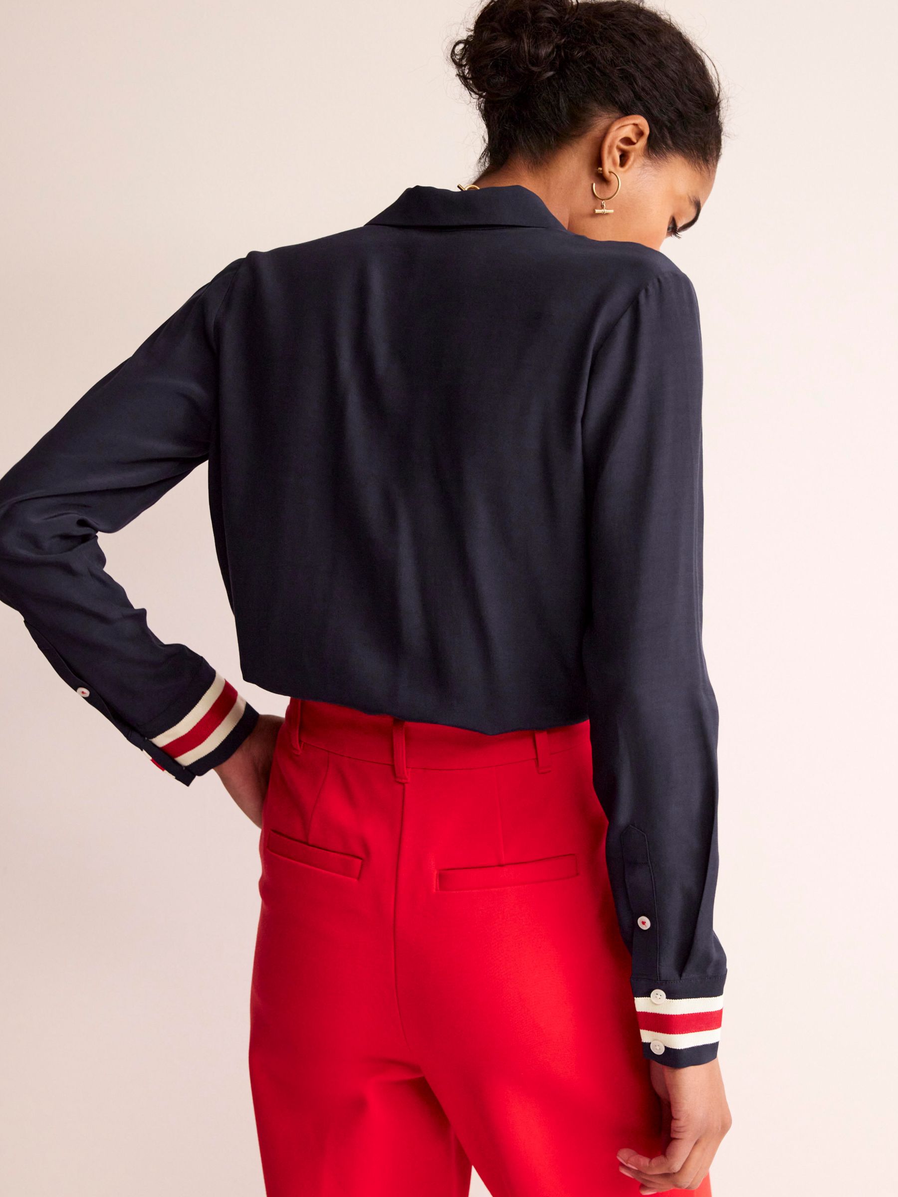 Buy Boden Sienna Tipped Detail Shirt, Navy/Multi Online at johnlewis.com