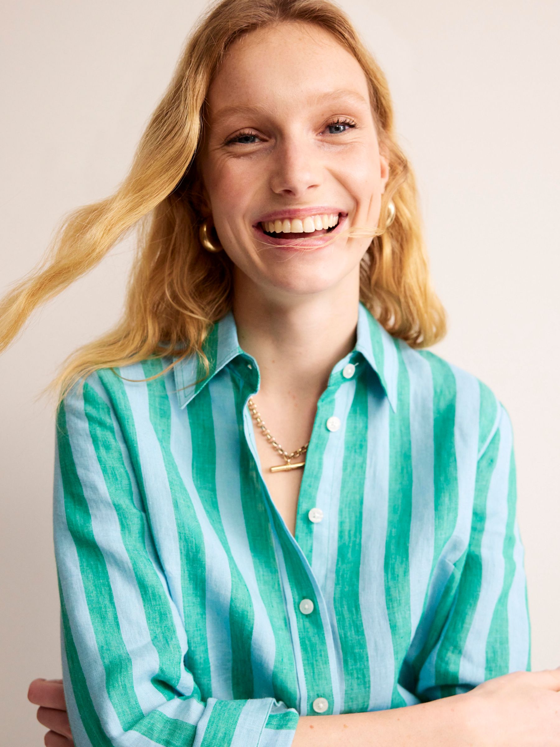 Boden Sienna Stripe Linen Shirt, Teal at John Lewis & Partners
