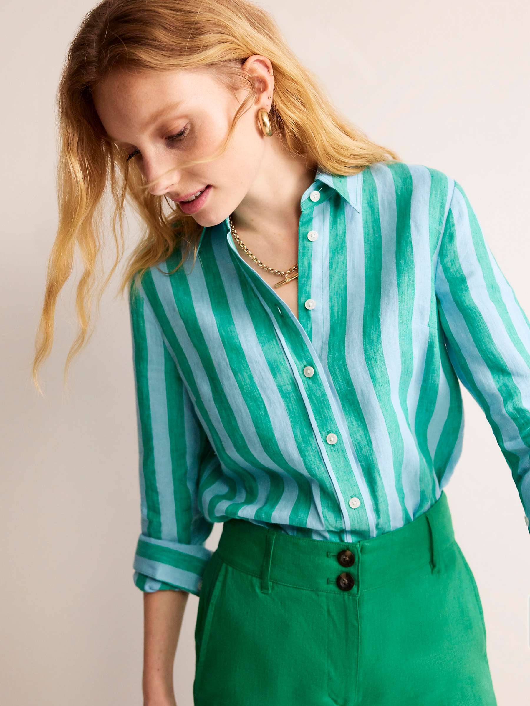 Buy Boden Sienna Stripe Linen Shirt, Teal Online at johnlewis.com