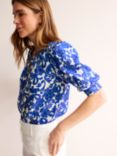 Boden Ada Opulent Whirl Print Linen Top, Blue/Ivory