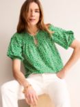 Boden Easy Stitch Ditsy Bud Floral Top, Green, Green