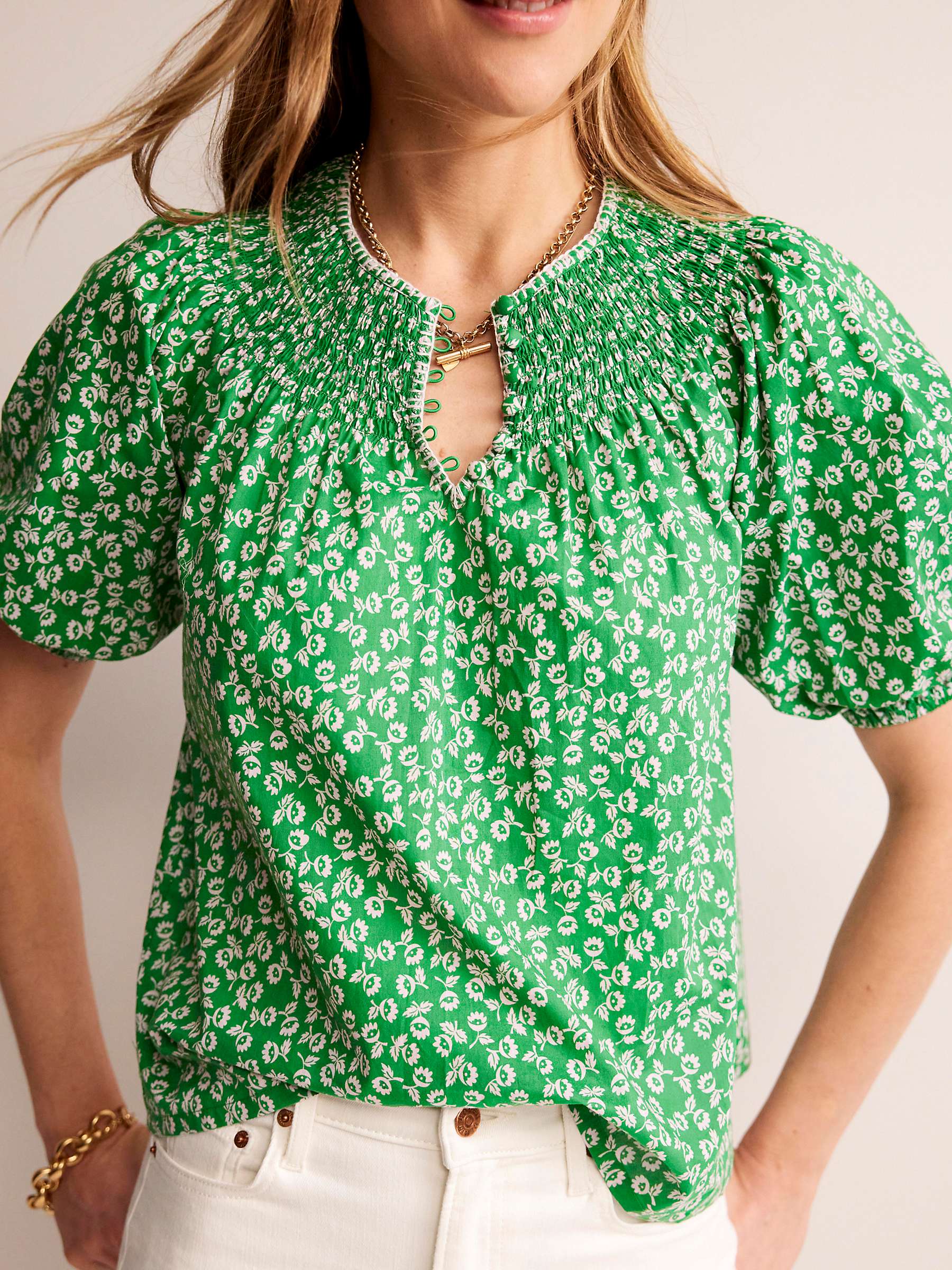 Buy Boden Easy Stitch Ditsy Bud Floral Top, Green Online at johnlewis.com
