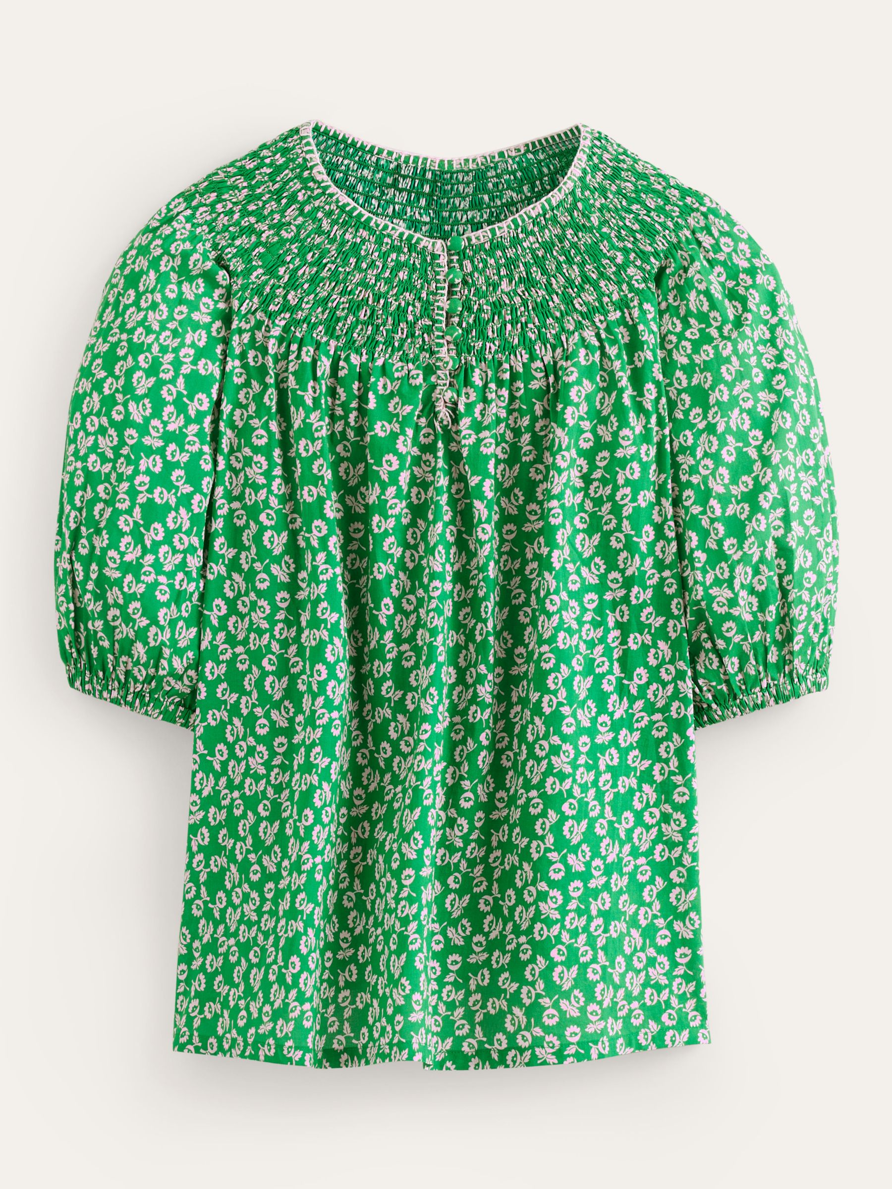 Boden Easy Stitch Ditsy Bud Floral Top, Green, 8