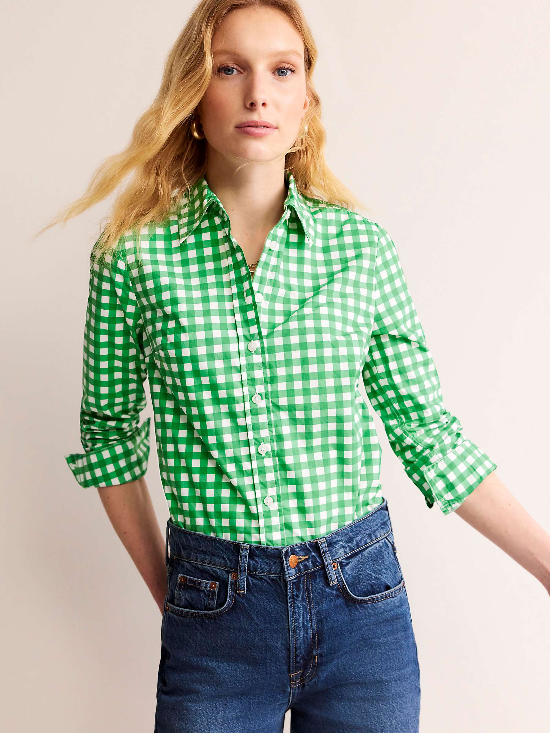 Buy Boden Sienna Gingham Cotton Shirt, Green/Ivory Online at johnlewis.com