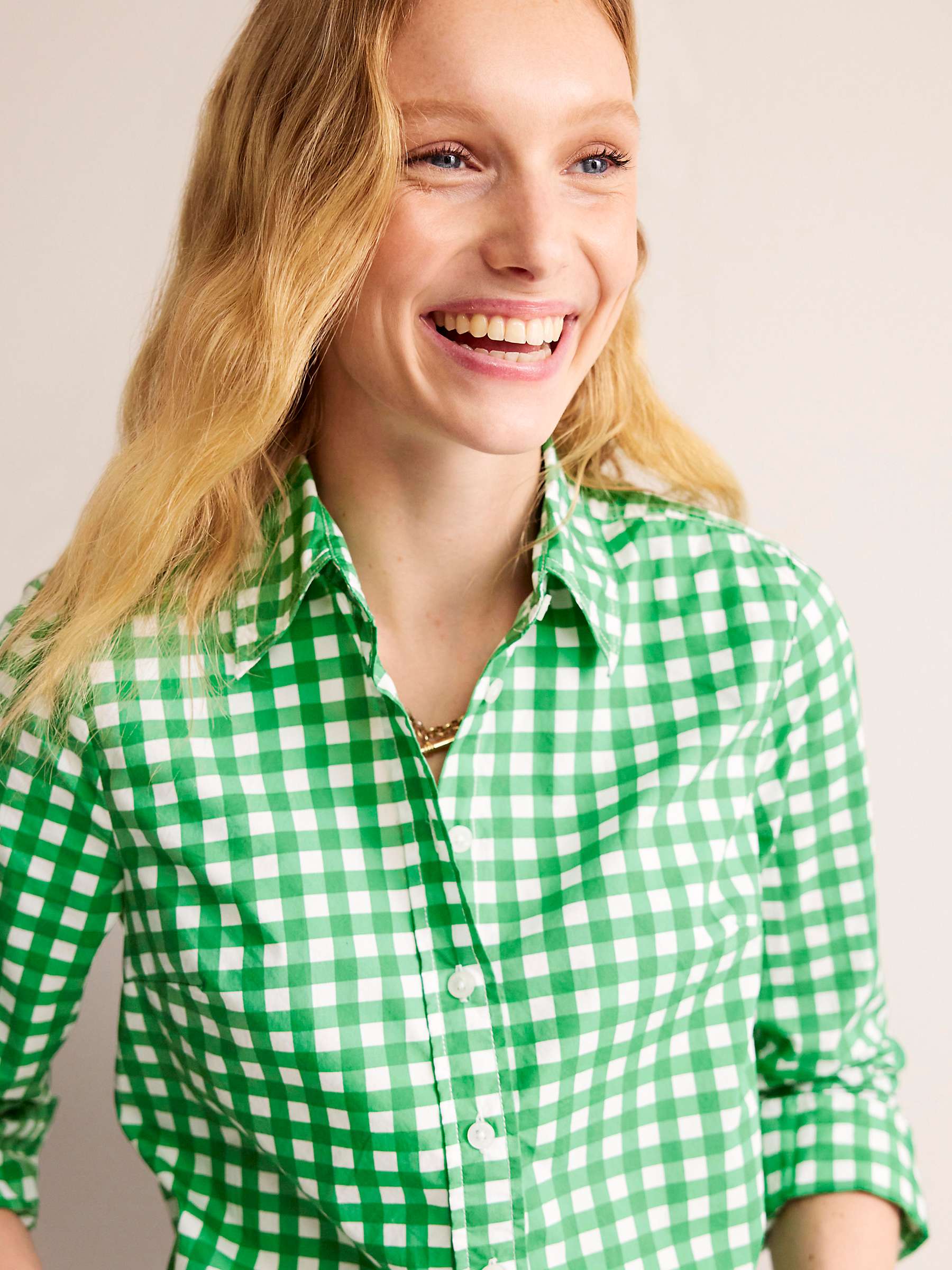 Buy Boden Sienna Gingham Cotton Shirt, Green/Ivory Online at johnlewis.com