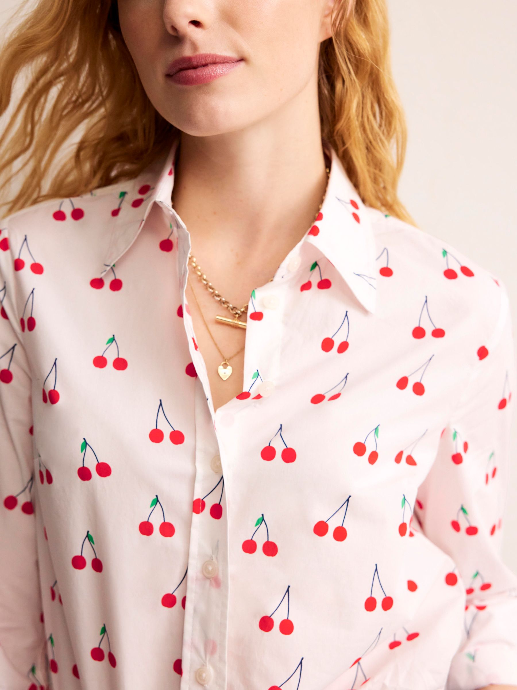 Buy Boden Sienna Cherry Print Cotton Shirt, Ivory/Multi Online at johnlewis.com