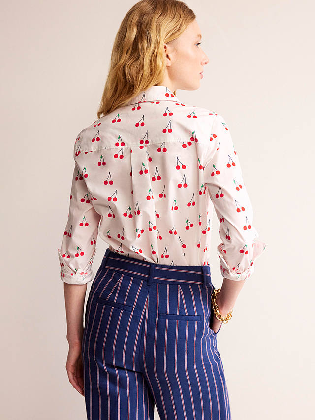 Boden Sienna Cherry Print Cotton Shirt, Ivory/Multi