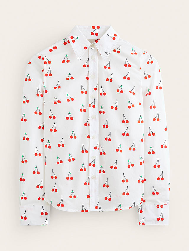 Boden Sienna Cherry Print Cotton Shirt, Ivory/Multi