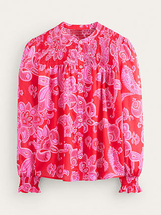 Boden Helena Paisley Print Cotton Blouse, Scarlet/Multi