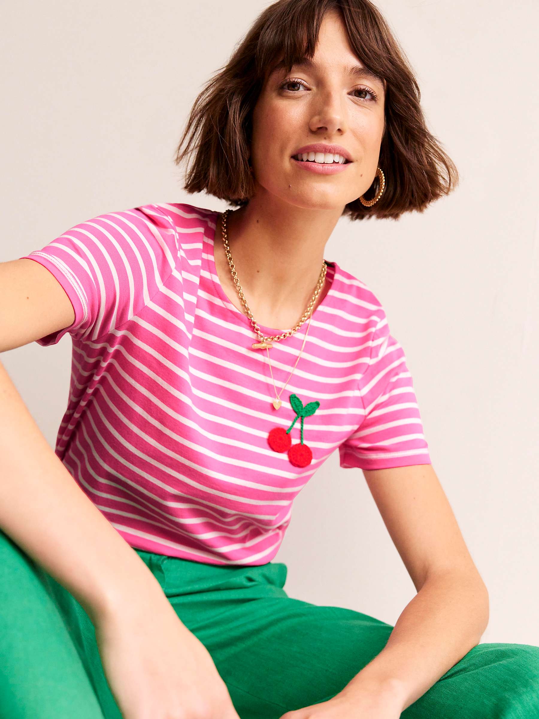 Buy Boden Crochet Cherry Cotton T-shirt, Pink/Ivory Online at johnlewis.com