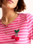 Boden Crochet Cherry Cotton T-shirt, Pink/Ivory