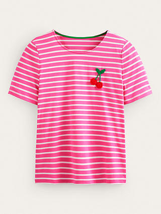 Boden Crochet Cherry Cotton T-shirt, Pink/Ivory