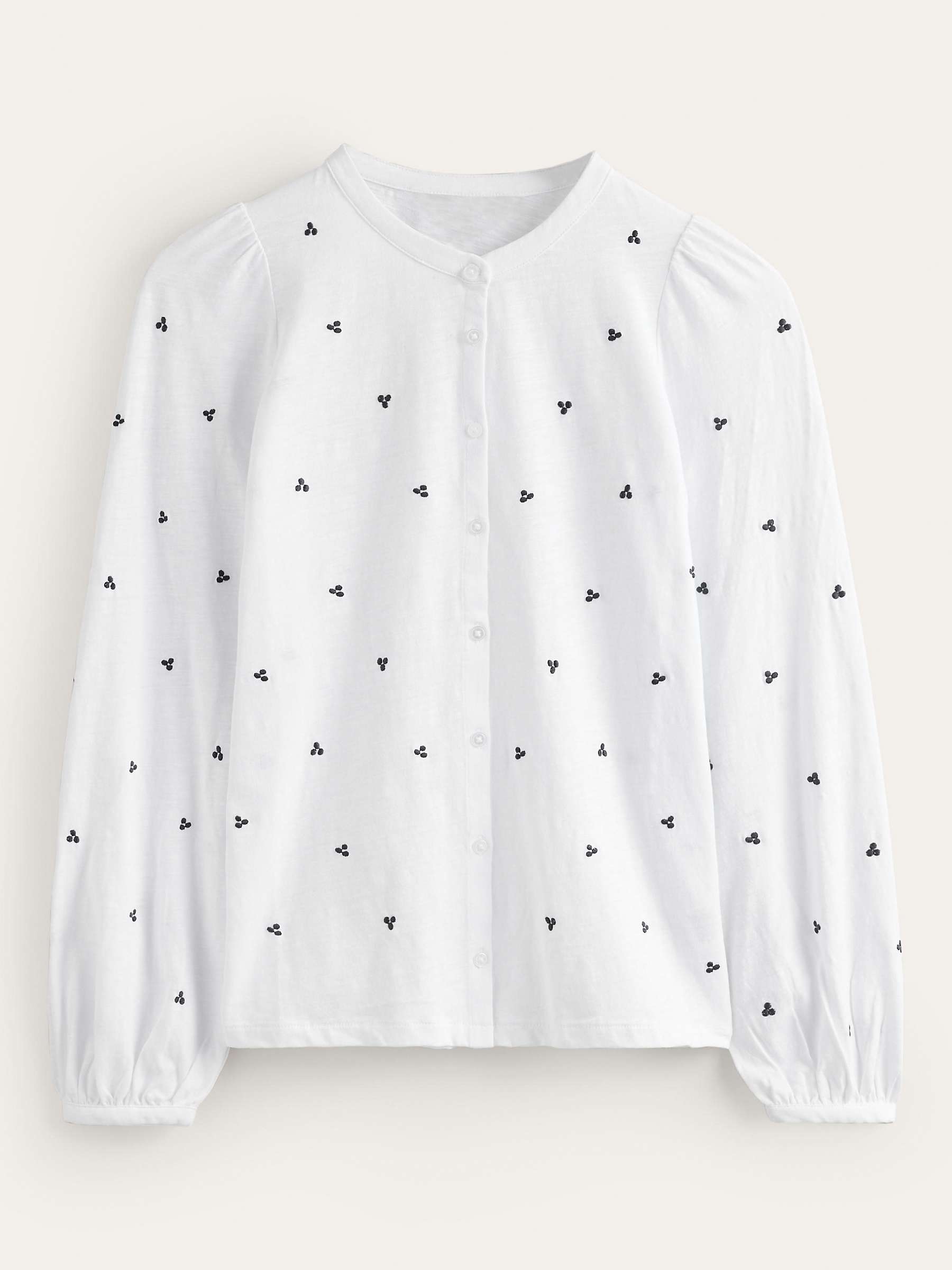 Buy Boden Marina Embroidered Spot Top, White/Navy Online at johnlewis.com