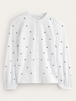 Boden Marina Embroidered Spot Top, White/Navy