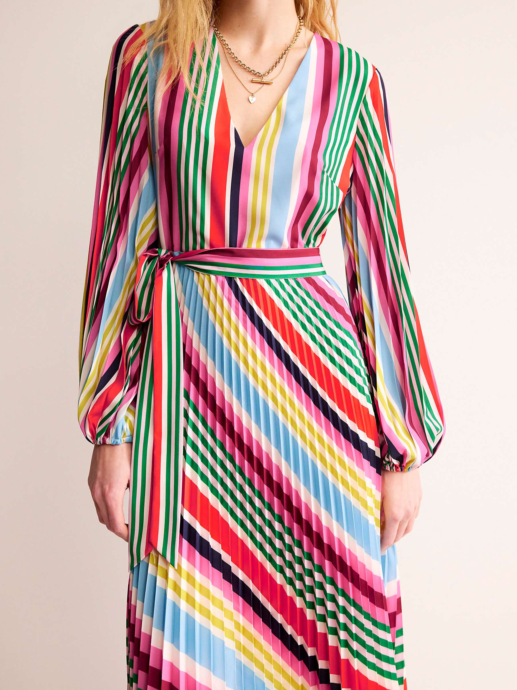 Buy Boden Multicolour Stripe Pleated Midi Dress, Multi Online at johnlewis.com
