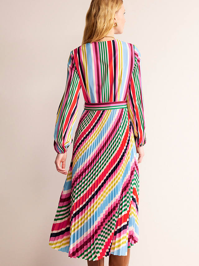 Boden Multicolour Stripe Pleated Midi Dress, Multi