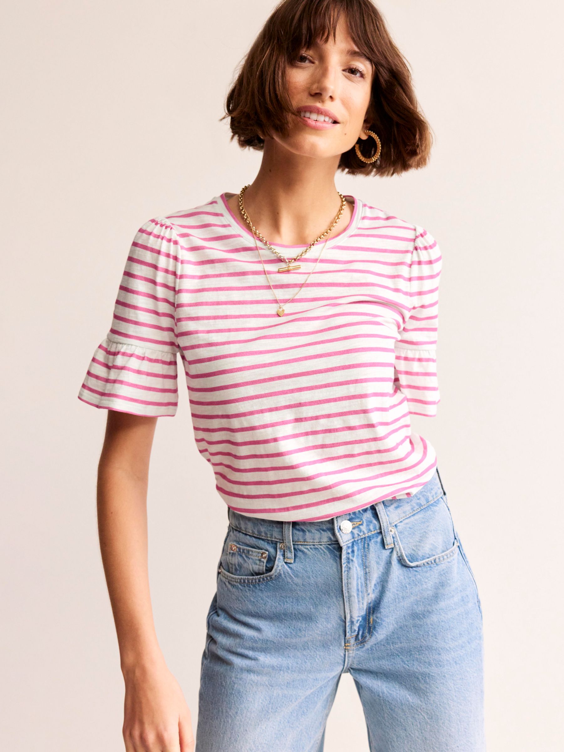 Buy Boden Frill Sleeve Striped T-Shirt Online at johnlewis.com