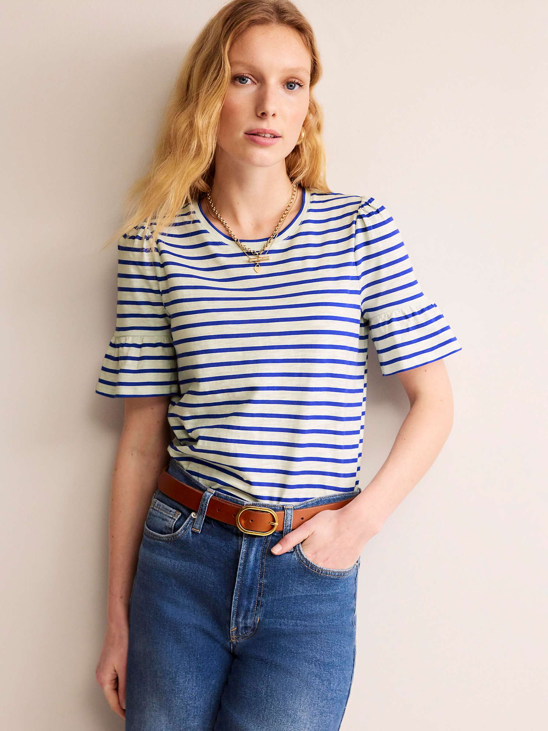 Buy Boden Frill Sleeve Striped T-Shirt Online at johnlewis.com