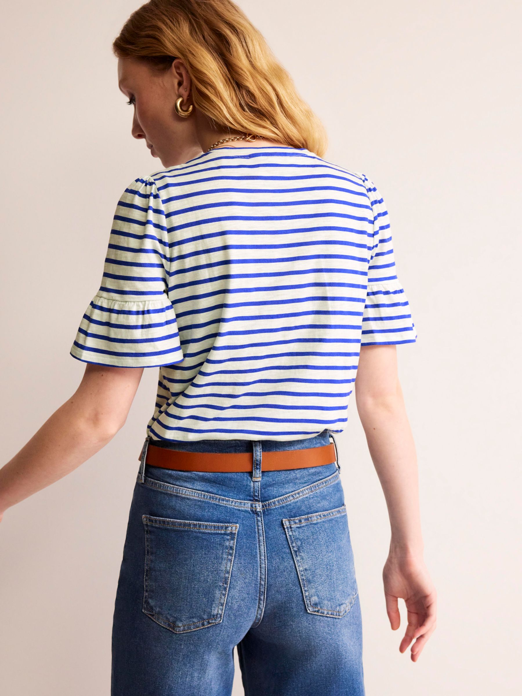 Buy Boden Frill Sleeve Striped T-Shirt Online at johnlewis.com