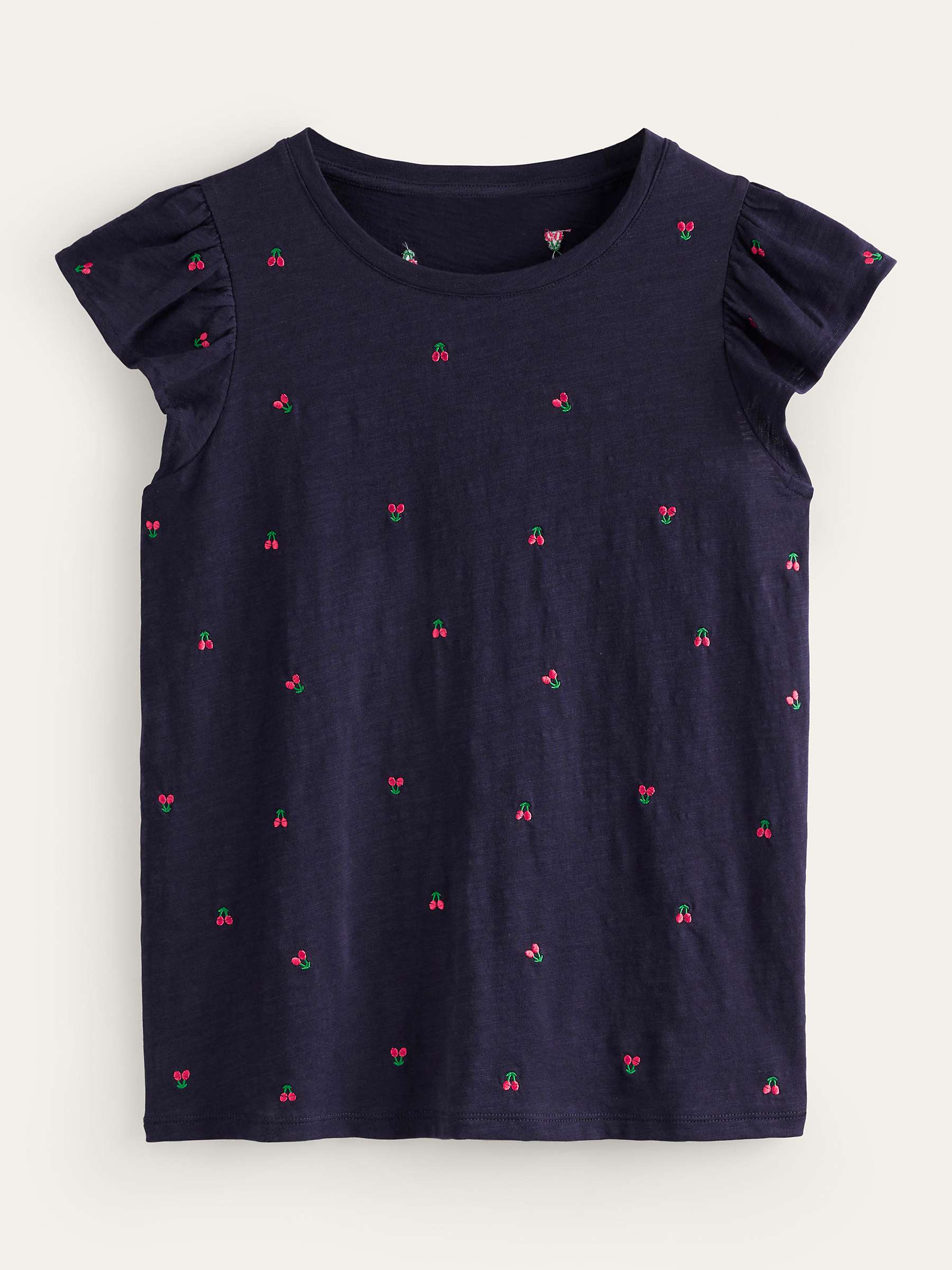 Buy Boden Dora Embroidered Cherry Flutter Sleeve Top, Navy/Multi Online at johnlewis.com
