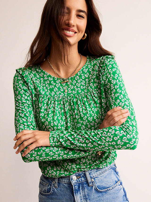 Boden Frill Ditsy Bud Floral Top, Green