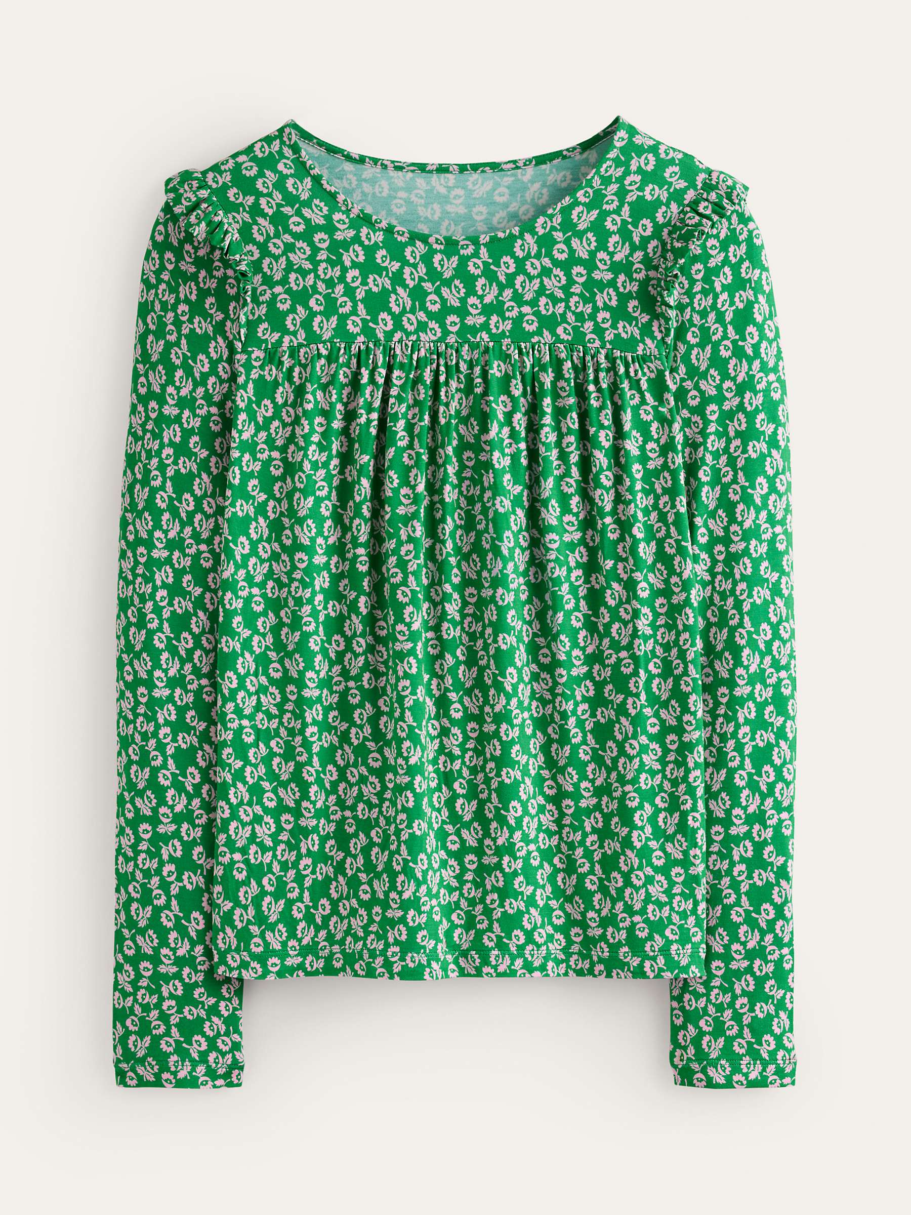 Buy Boden Frill Ditsy Bud Floral Top, Green Online at johnlewis.com
