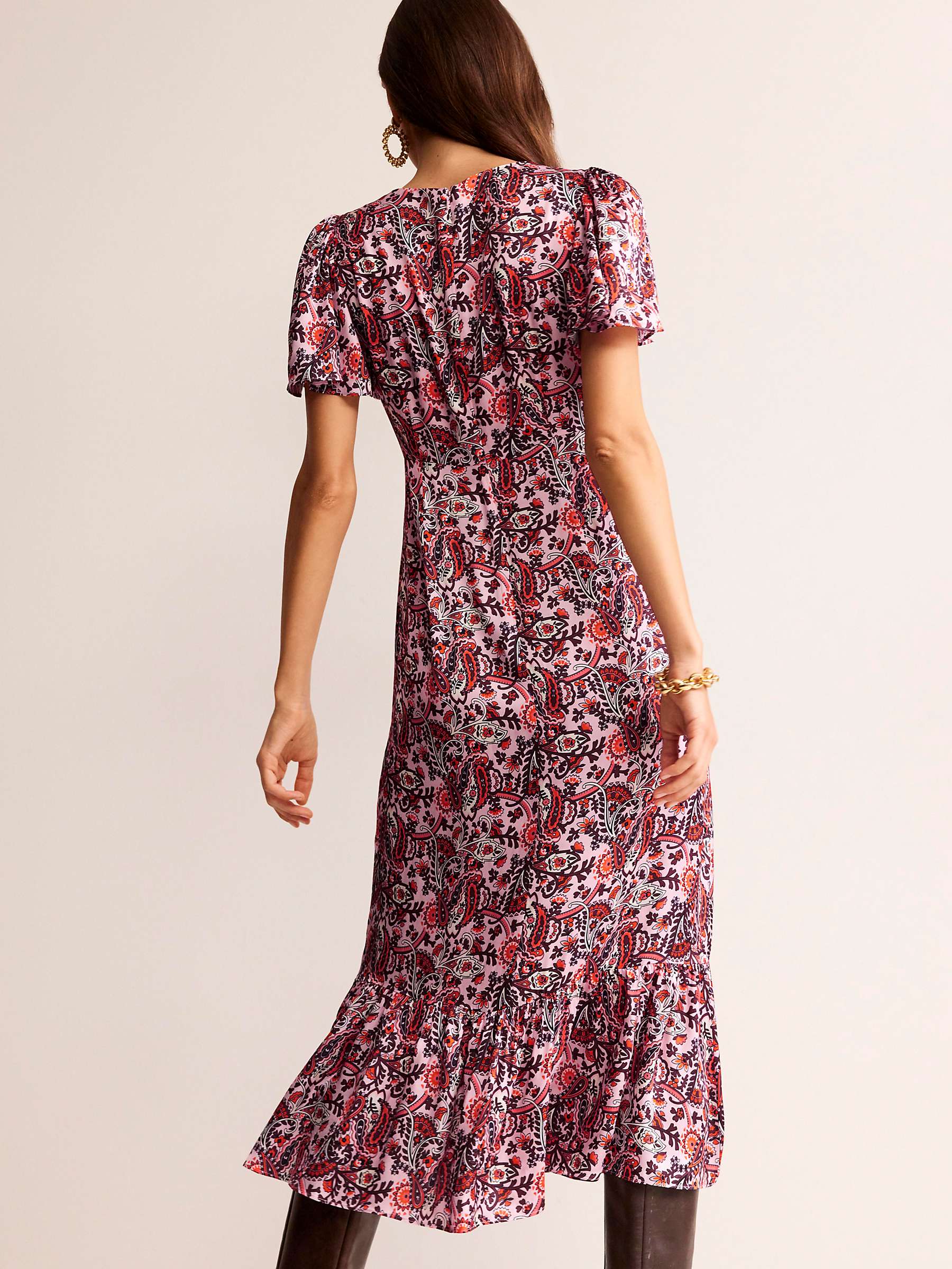 Buy Boden Floral Tiered Flutter Sleeve Midi Dress, Orchid Pink/Multi Online at johnlewis.com