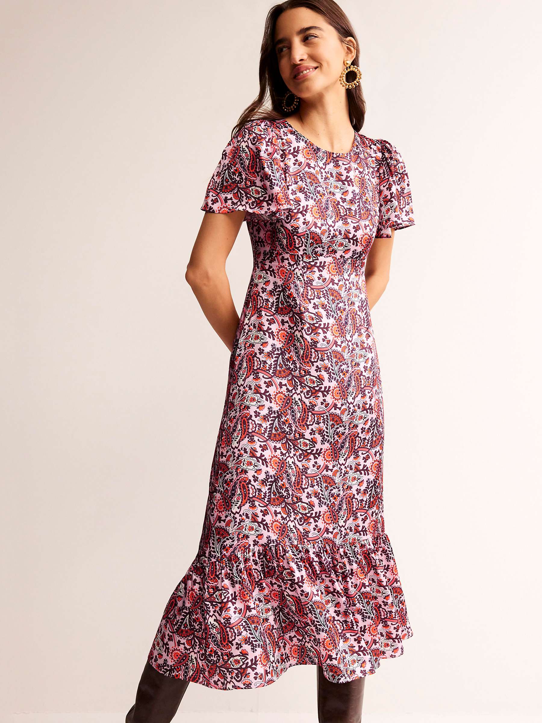 Buy Boden Floral Tiered Flutter Sleeve Midi Dress, Orchid Pink/Multi Online at johnlewis.com