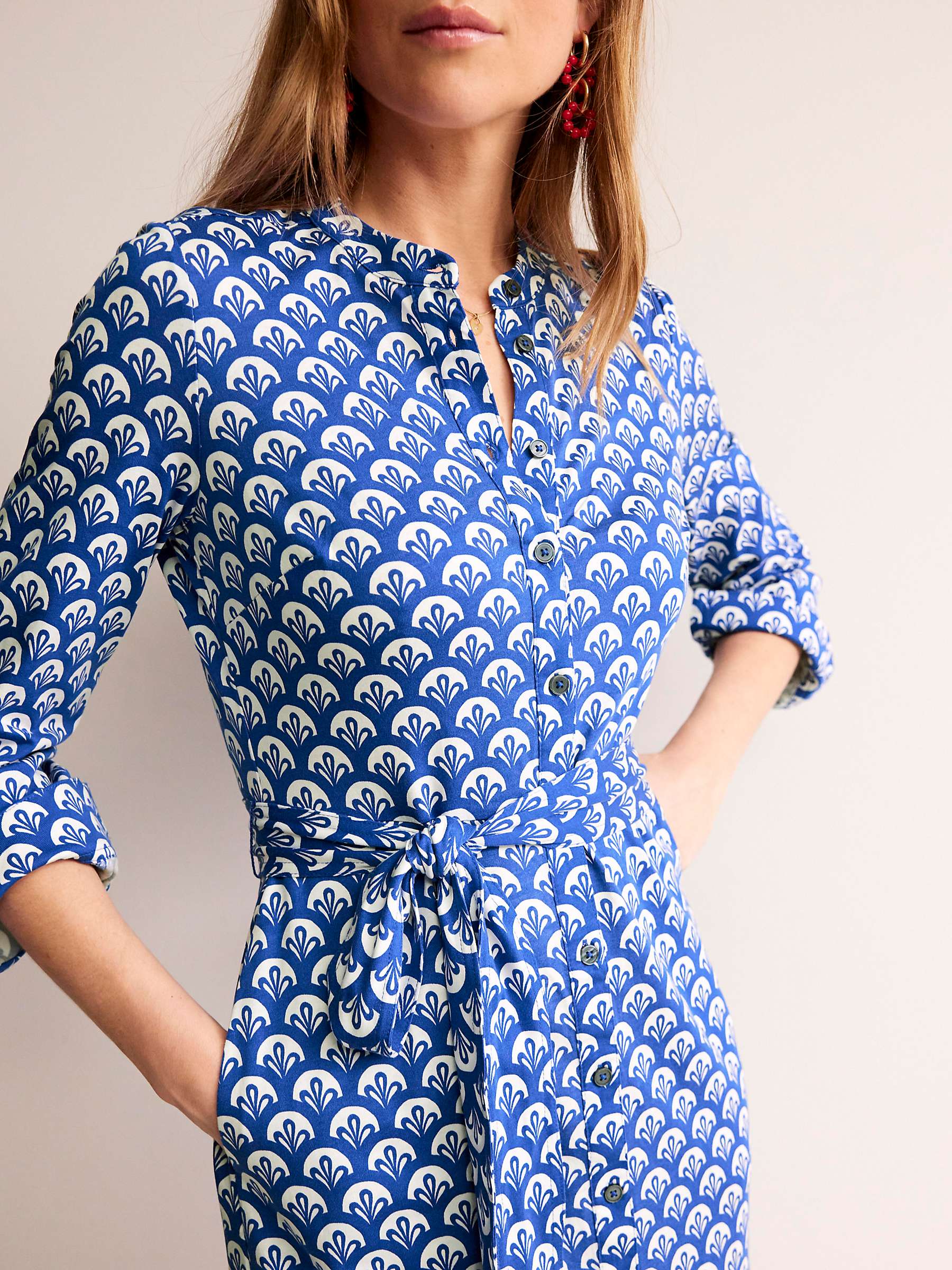 Buy Boden Julia Foliage Print Jersey Shirt Dress, Blue/White Online at johnlewis.com