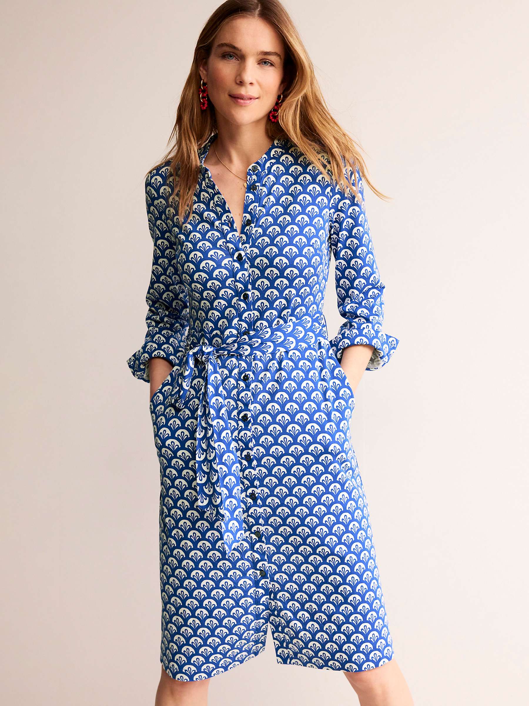 Buy Boden Julia Foliage Print Jersey Shirt Dress, Blue/White Online at johnlewis.com