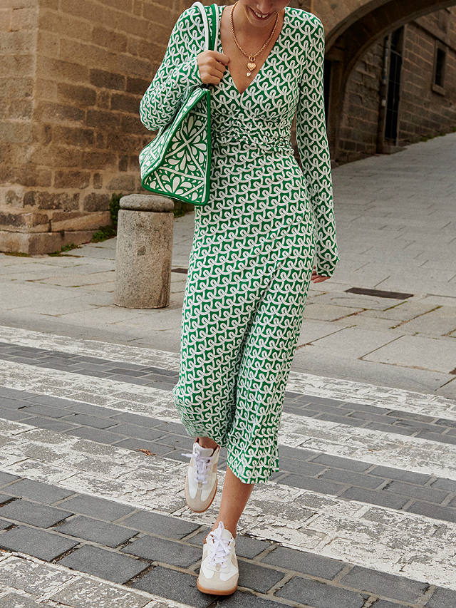 Boden Elodie Geometric Print Jersey Midi Dress, Green/Cream