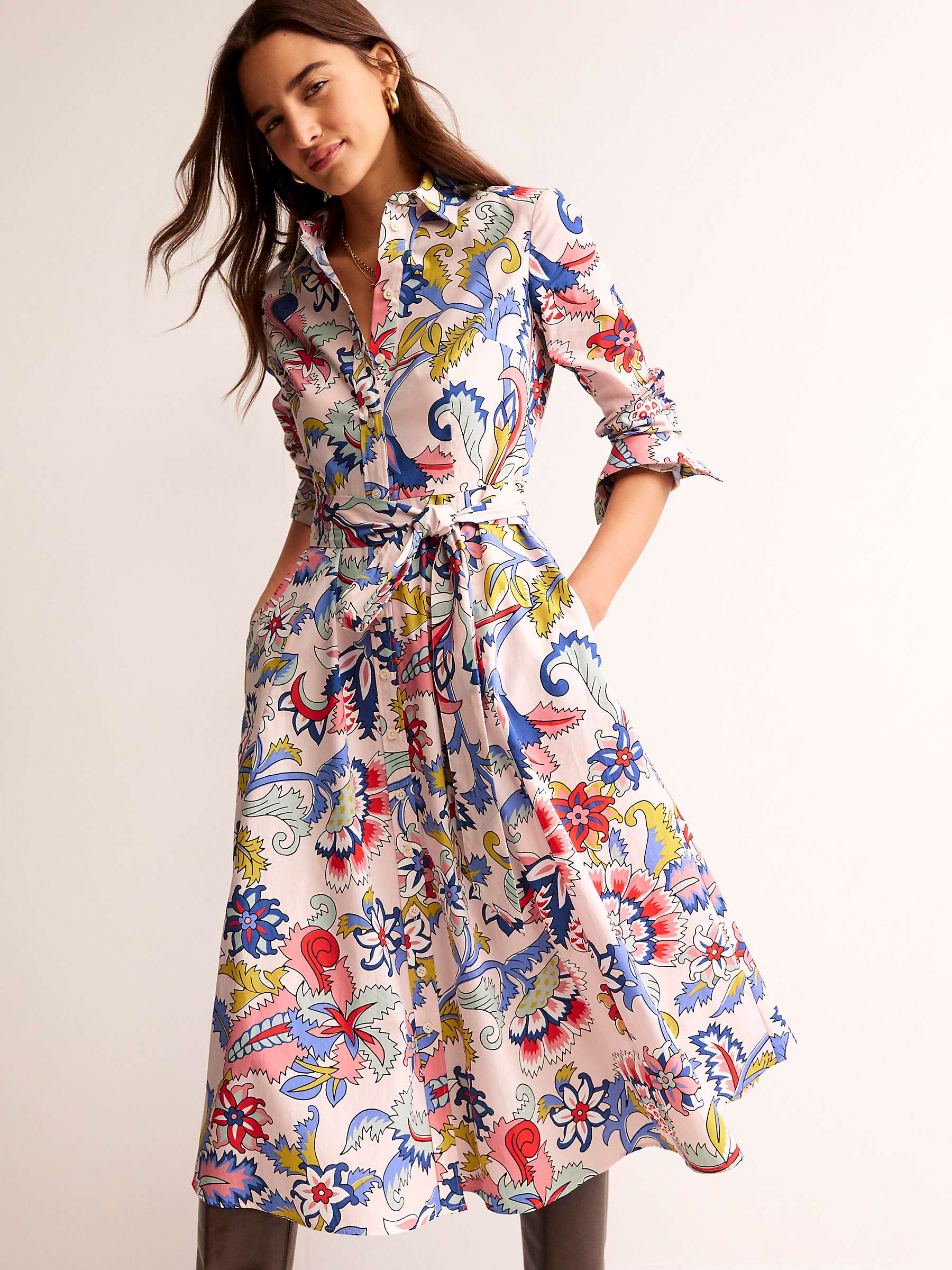 Buy Boden Amy Cotton Floral Midi Shirt Dress, Botanical Bunch Online at johnlewis.com