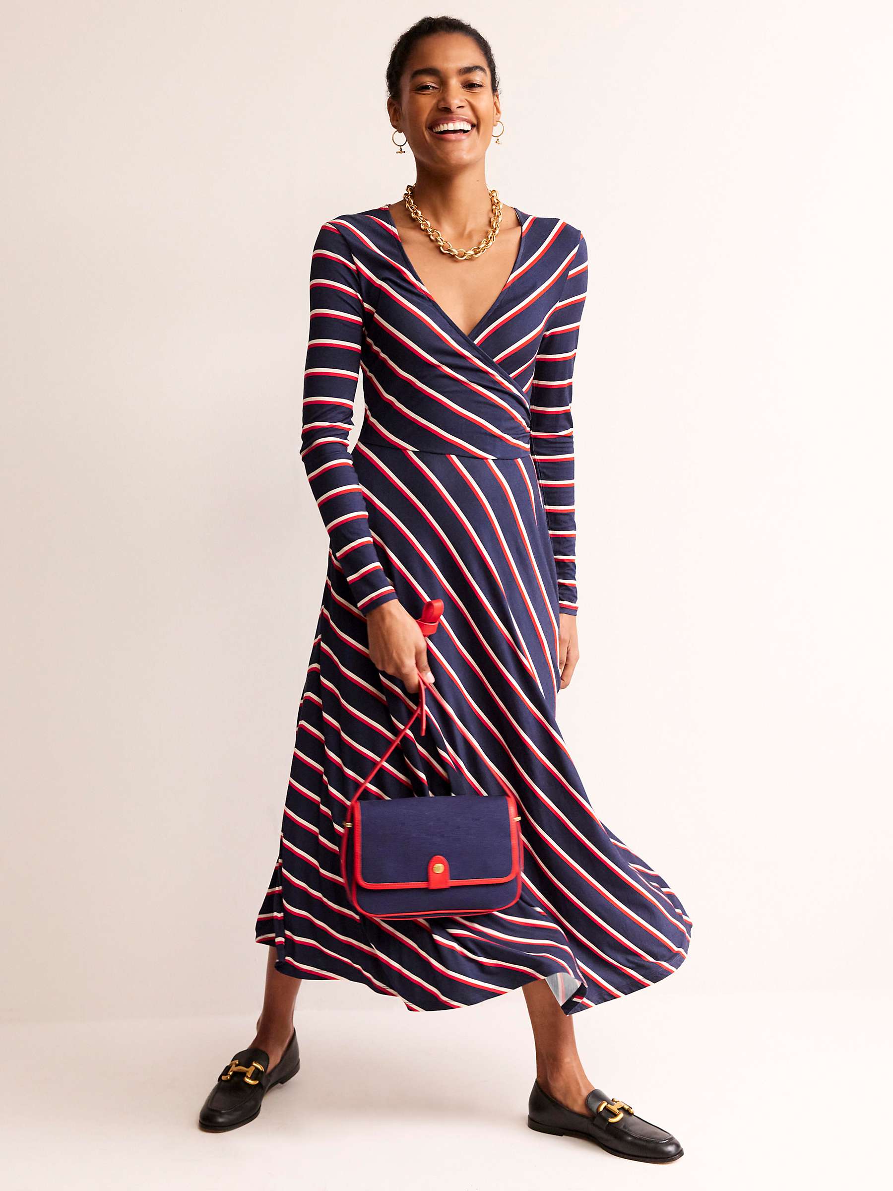 Buy Boden Hotch Potch Stripe Jersey Midi Dress, Navy/Red/White Online at johnlewis.com
