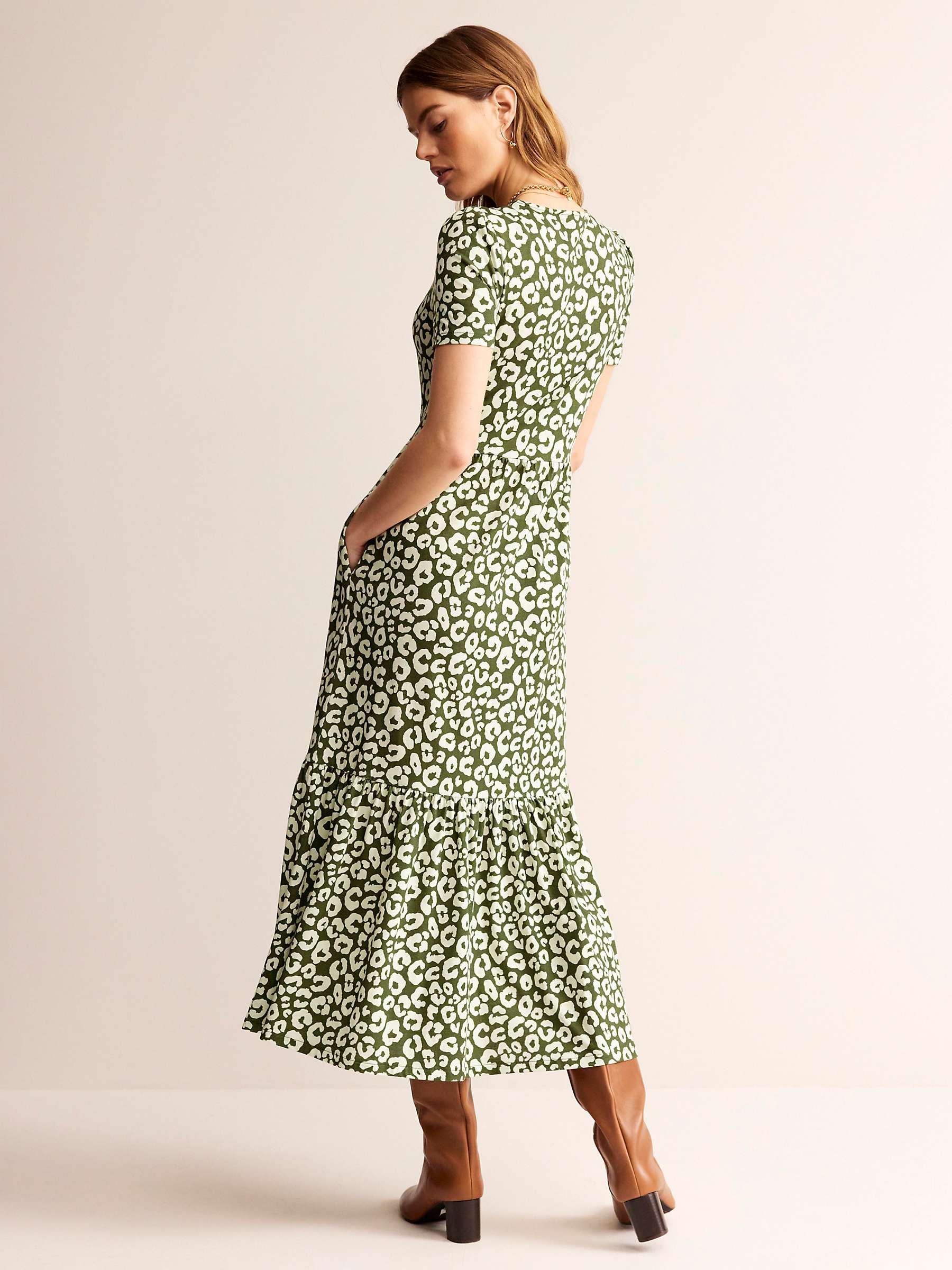Buy Boden Emma Tiered Jersey Midi Dress, Winter Moss Online at johnlewis.com