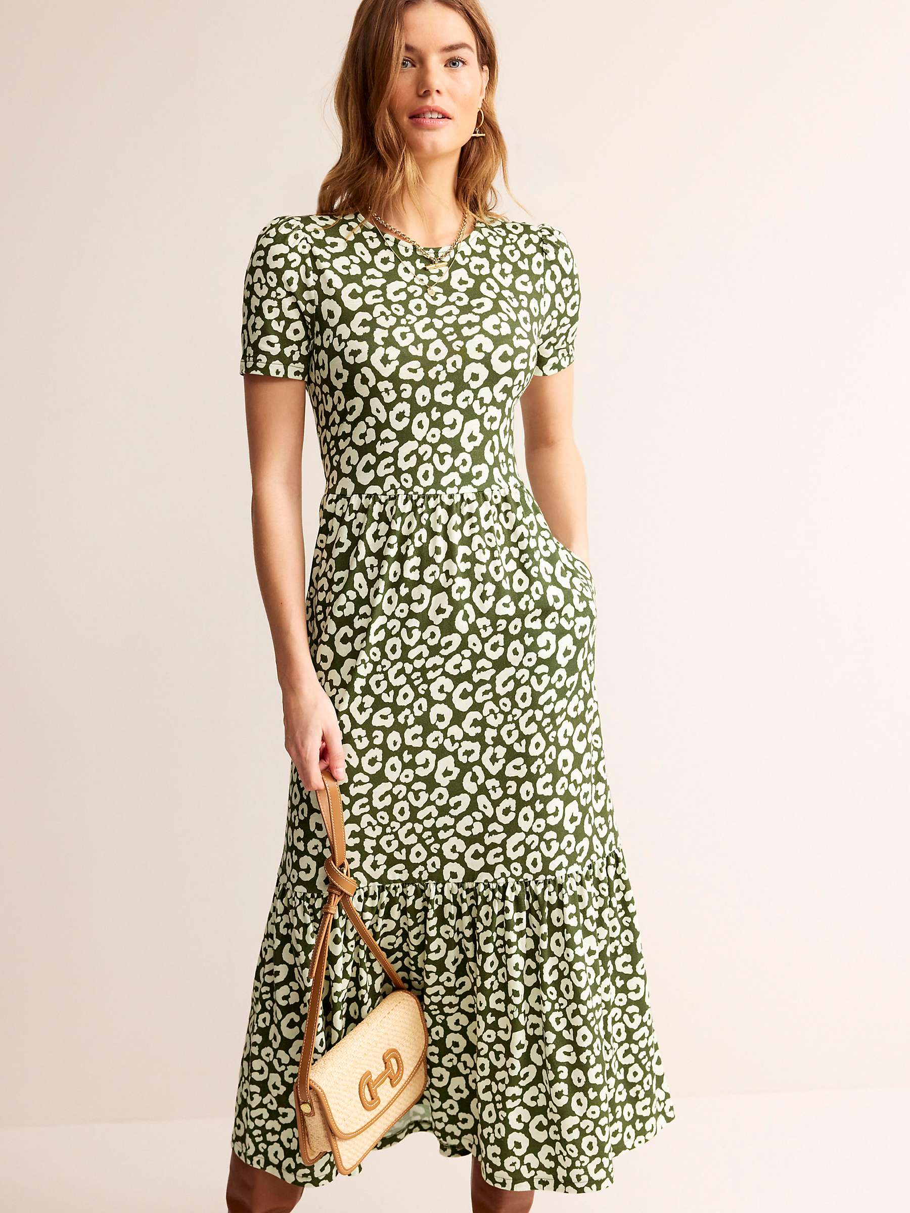 Buy Boden Emma Tiered Jersey Midi Dress, Winter Moss Online at johnlewis.com