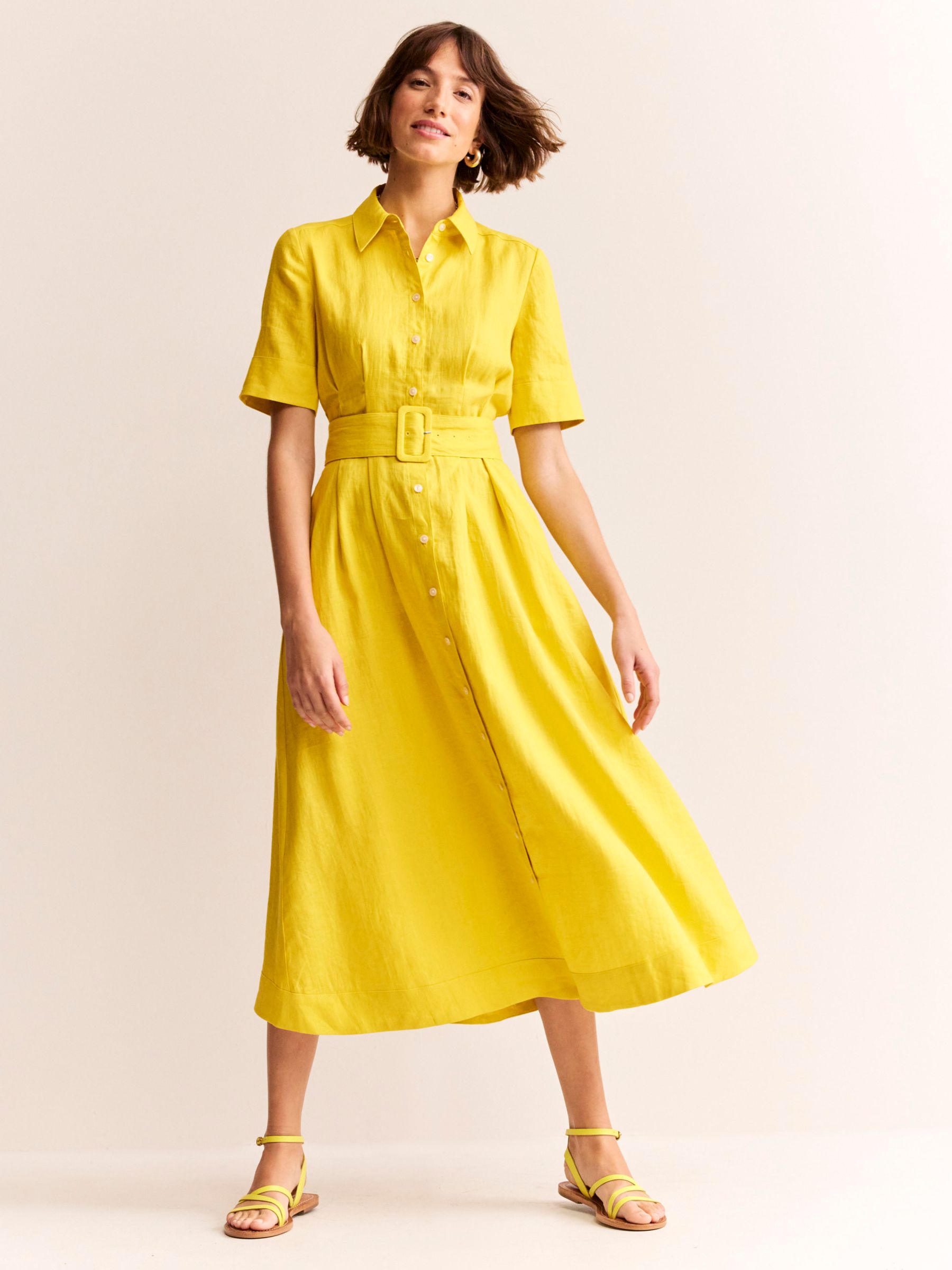 Boden Louise Linen Midi Shirt Dress, Passion Fruit, 8