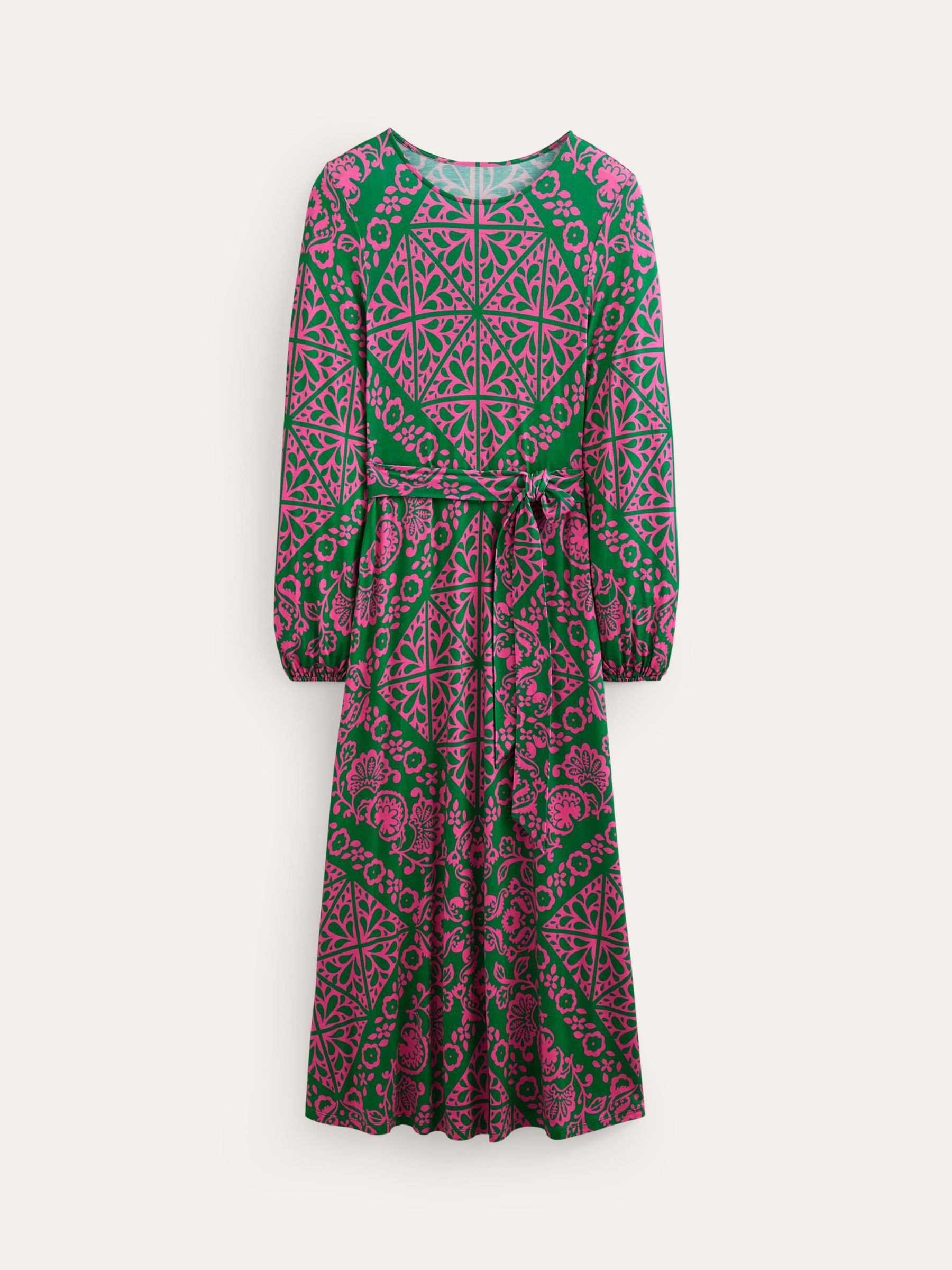 Boden Mosaic Terrace Placement Print Jersey Midi Dress, Green/Pink at ...