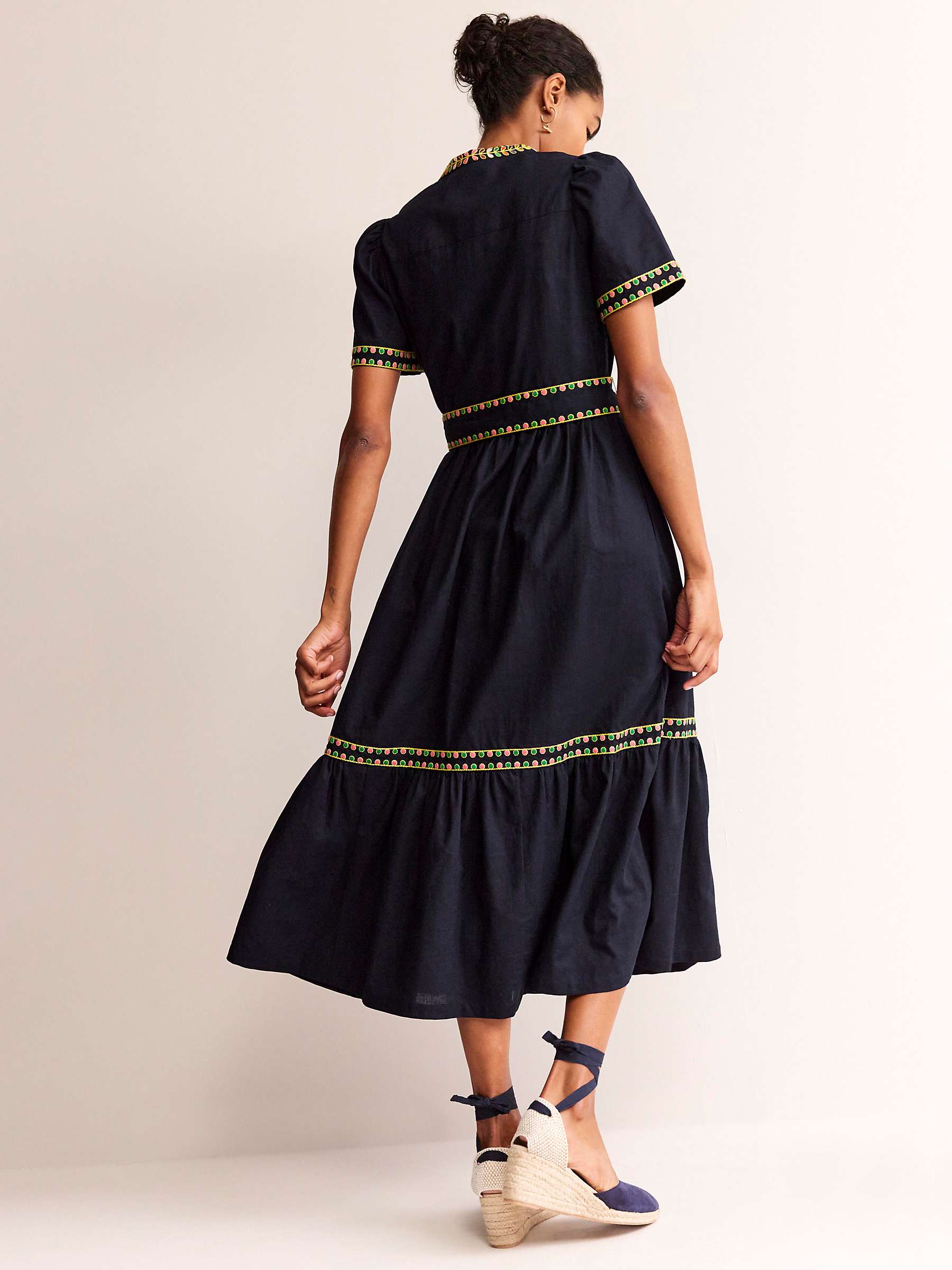 Buy Boden Embroidered Trim Linen Blend Dress, Navy Online at johnlewis.com