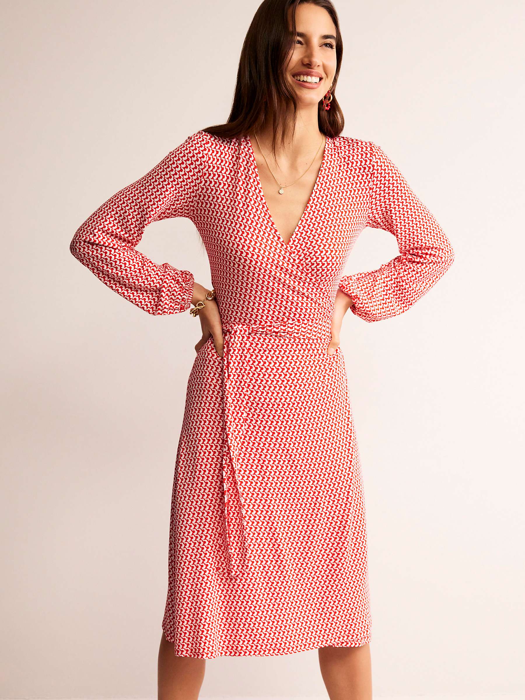 Buy Boden Joanna Geometric Print Jersey Wrap Midi Dress, Flame Scarlet/White Online at johnlewis.com