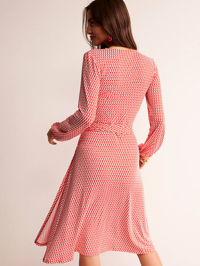 Boden Joanna Geometric Print Jersey Wrap Midi Dress, Flame Scarlet/White