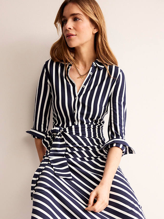 Boden Laura Stripe Jersey Midi Shirt Dress, Navy/Ivory