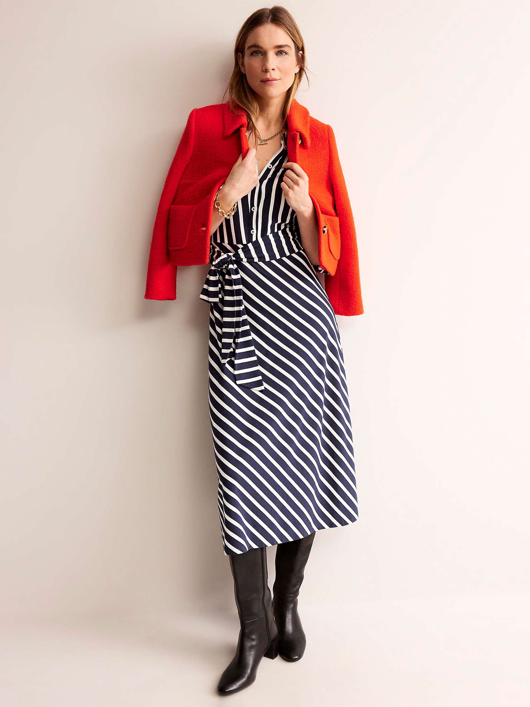 Buy Boden Laura Stripe Jersey Midi Shirt Dress, Navy/Ivory Online at johnlewis.com