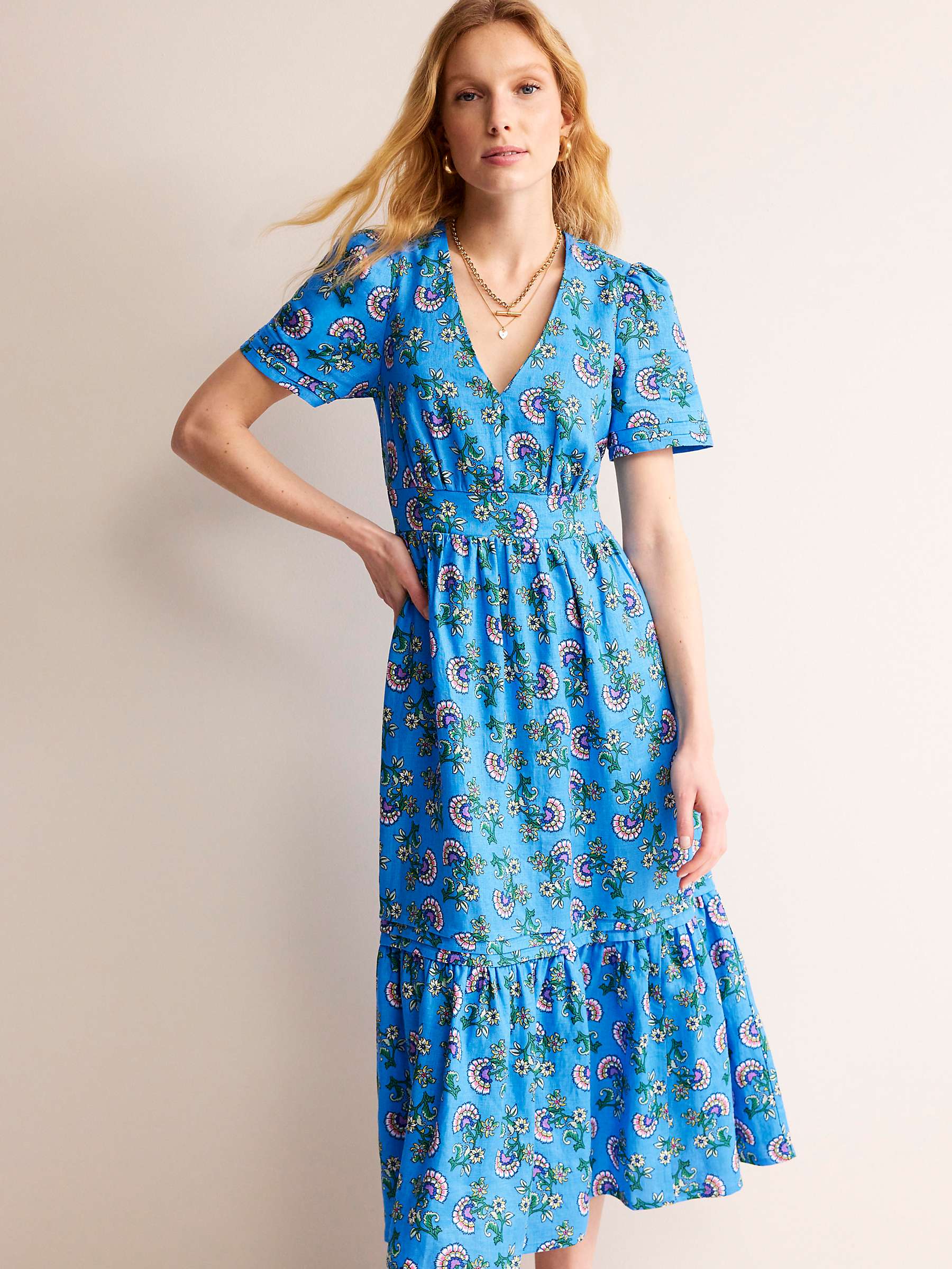 Buy Boden Eve Botanical Bunch Floral Linen Dress, Blue Online at johnlewis.com