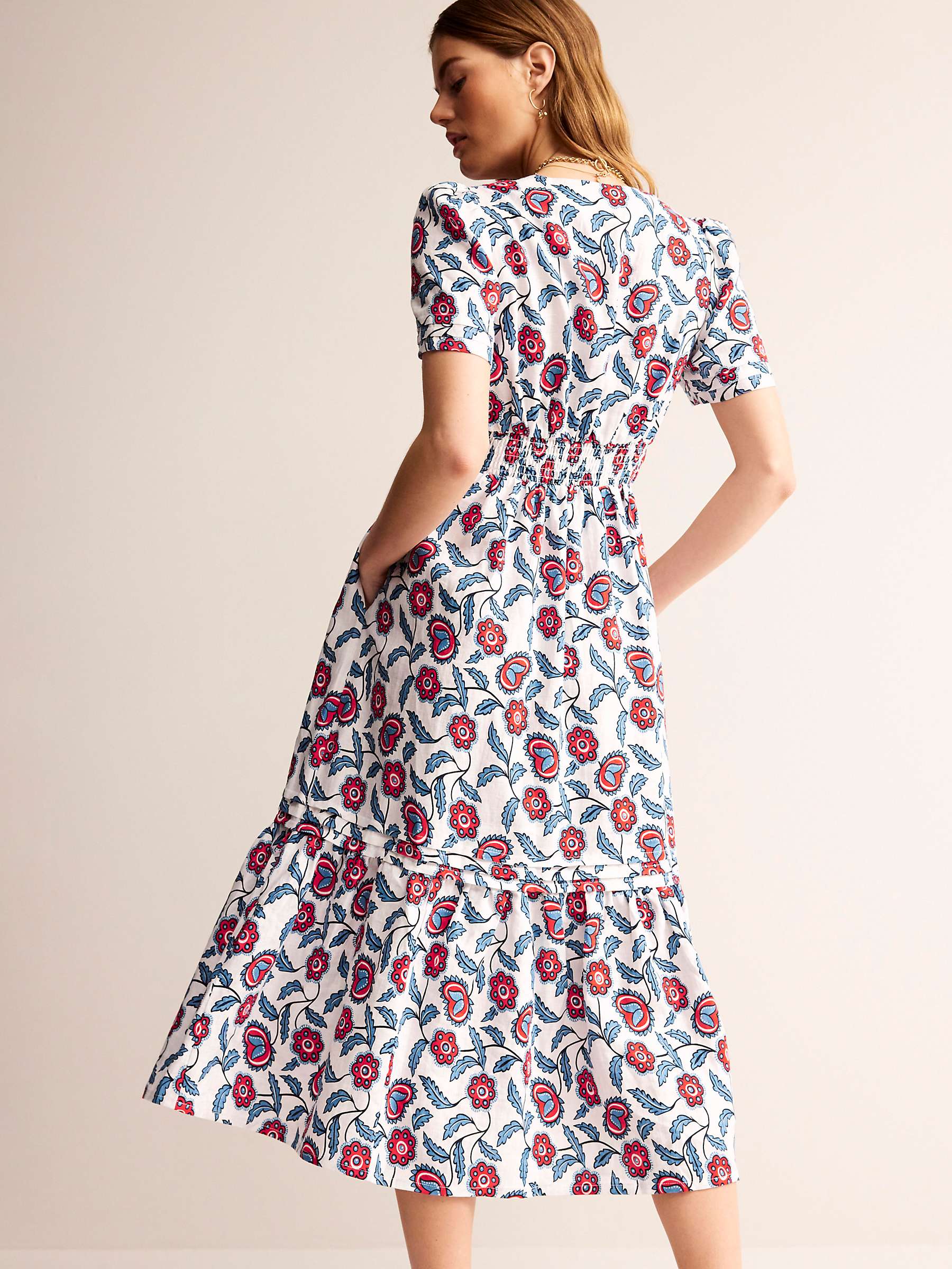 Buy Boden Eve Floral Linen Dress, Ivory/Multi Online at johnlewis.com